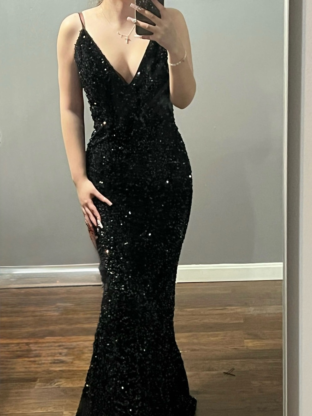 SHEIN Black Sequin V-Neck Maxi Dress